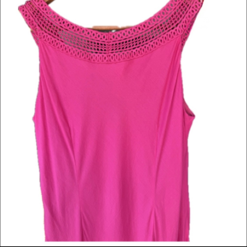 Pink Tiered Maxi Dress Cotton Boho Sundress Sleeveless Crochet Neck 10 - Picture 3 of 8